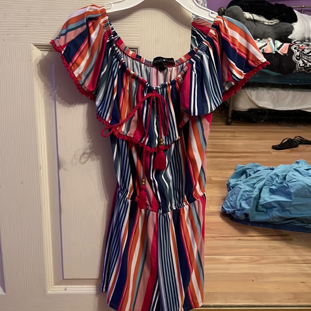 Derek heart bright striped off the shoulder romper